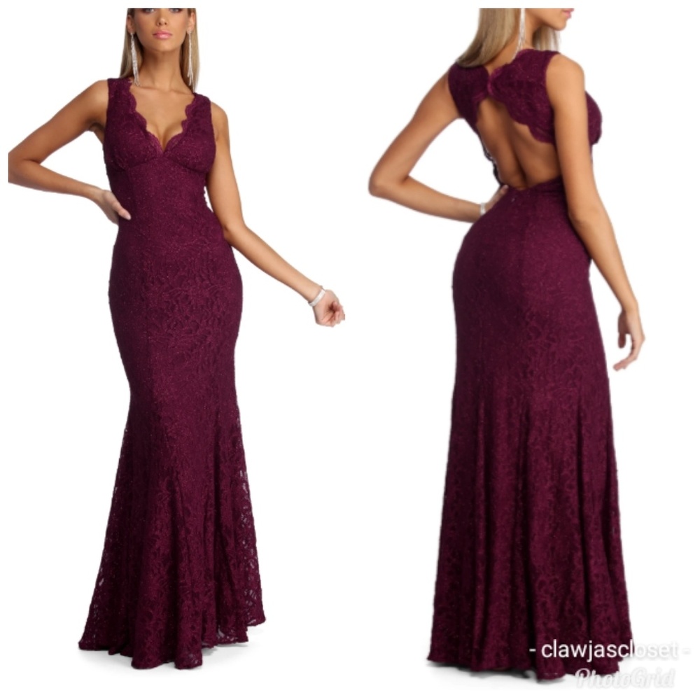 Tara Formal Glitter Lace Dress - Burgundy